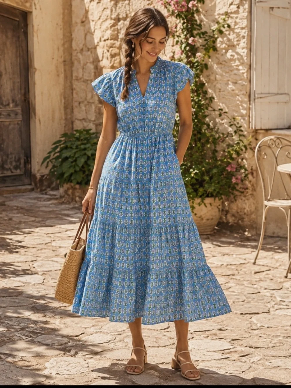 NWT J.Crew Willa Tiered Midi Dress Mountain Bluebird Floral Blue Size 8